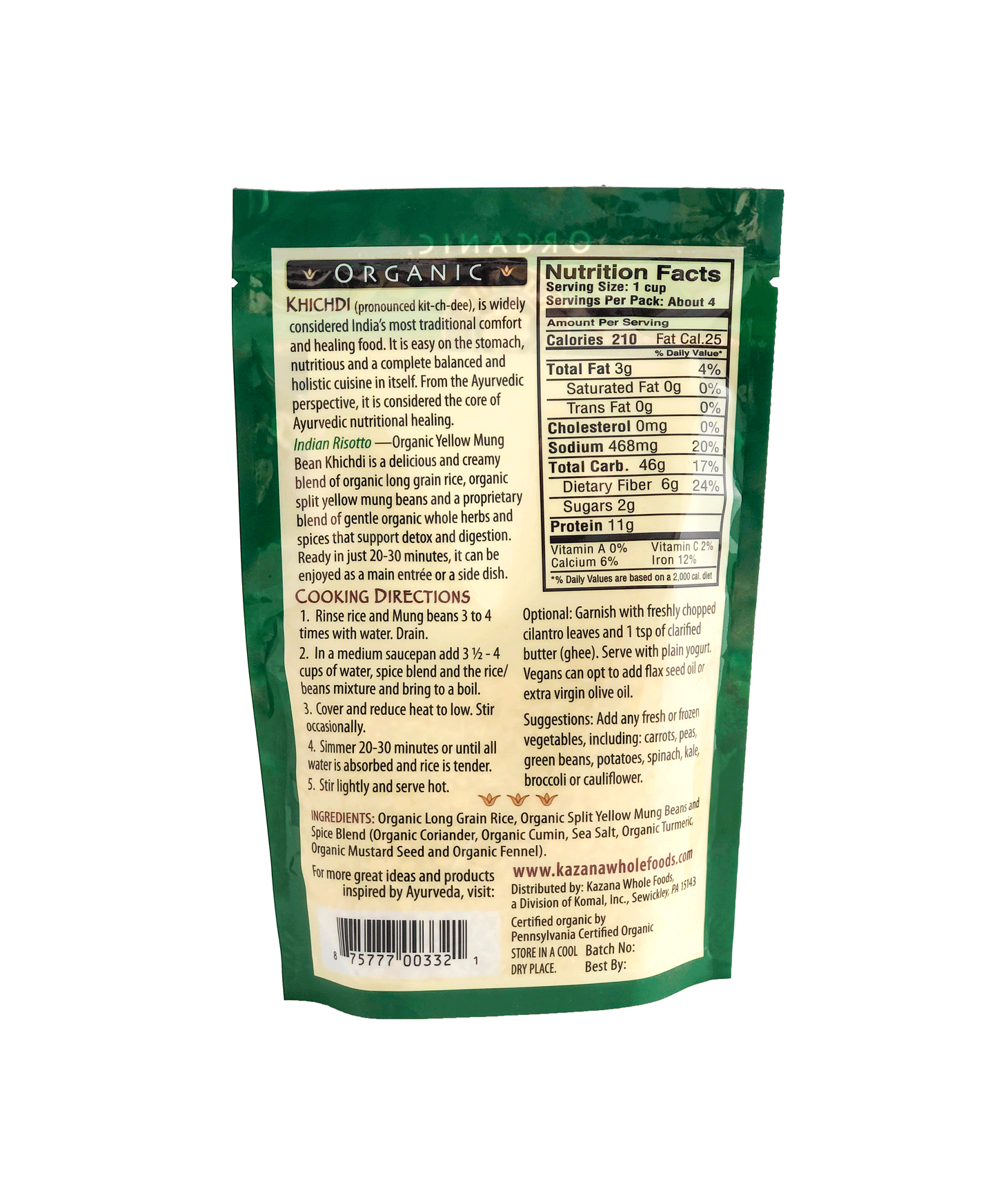 Organic Indian Risotto Khichadi is simple to make and a complete meal in one kit.