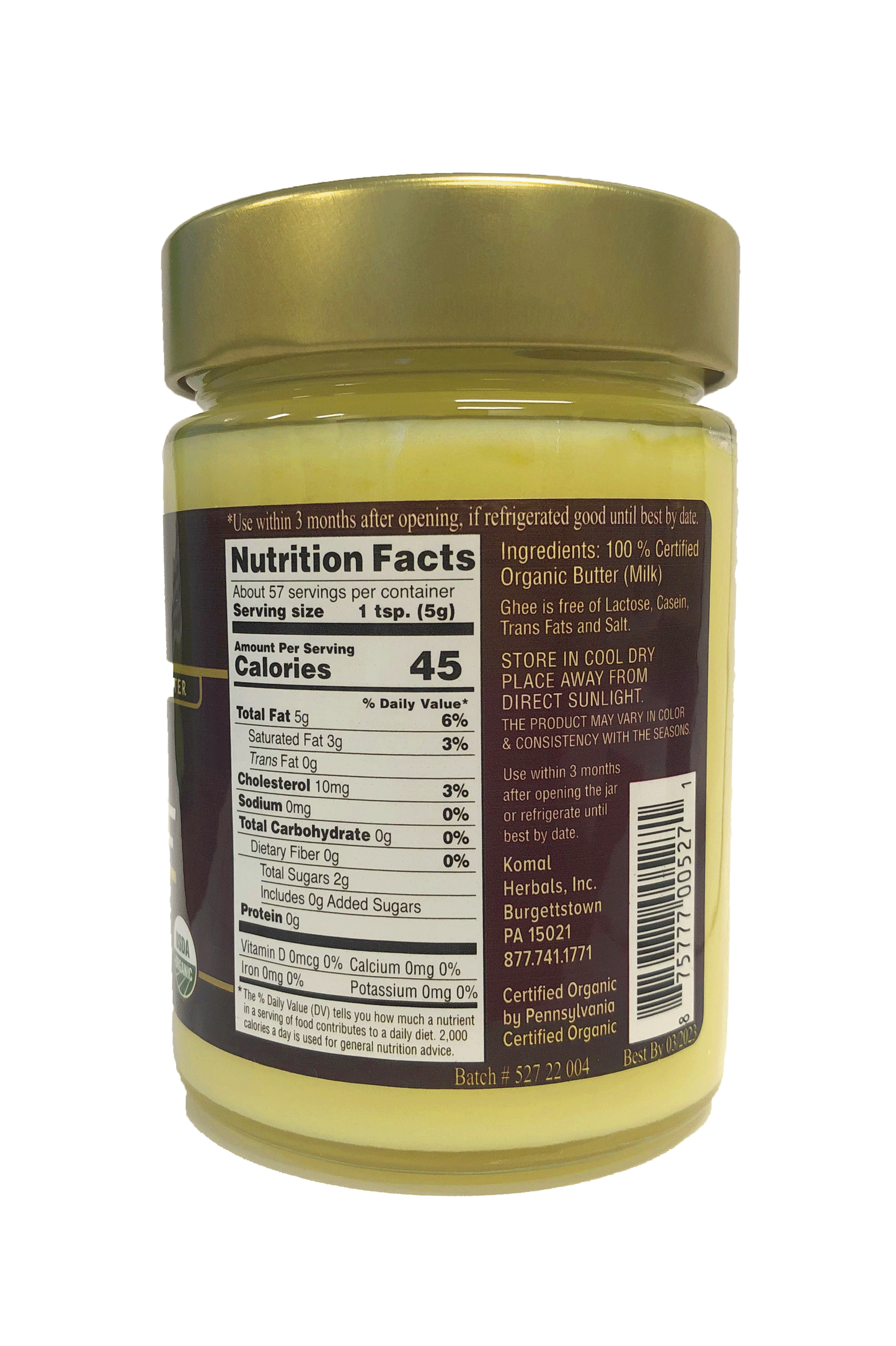 Organic Ghee, Clarified Butter made in USA 10oz