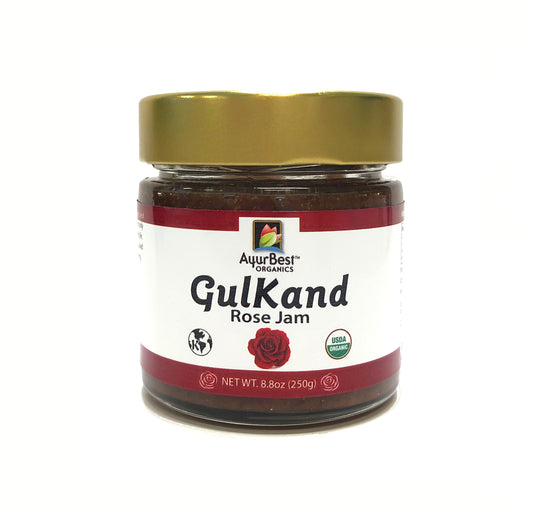Single jar of Organic Rose Jam also known as Gulkand