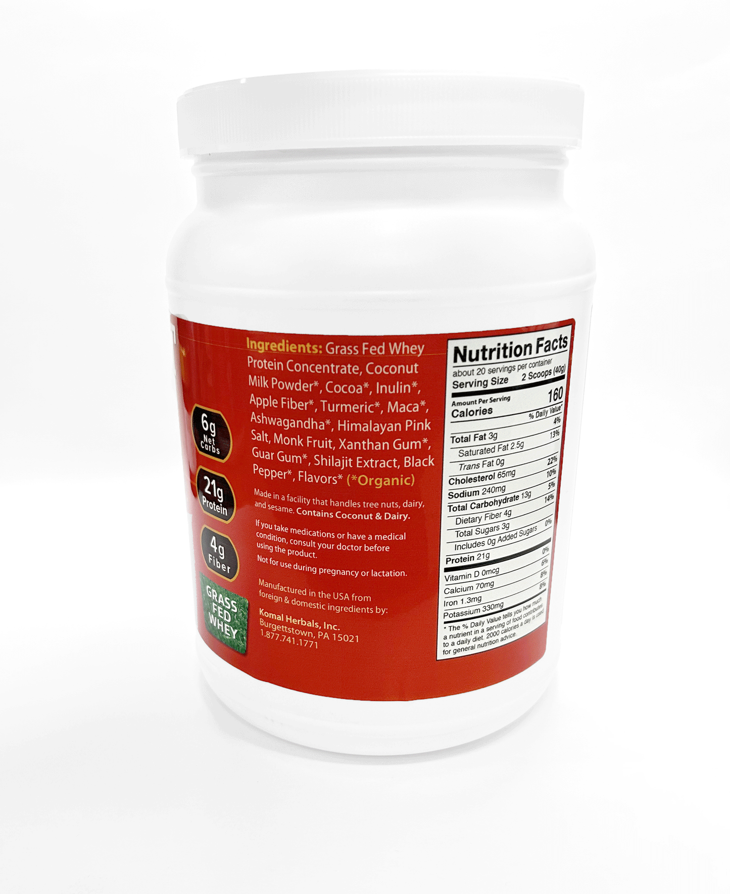 Nutrition facts for Golden-T Chocolate Whey with Organic Ingredients.