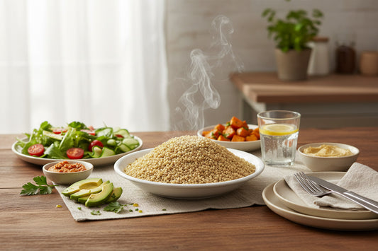 Bowl of Komal Organic Quiona ready to be enjoyed with wholesome foods.