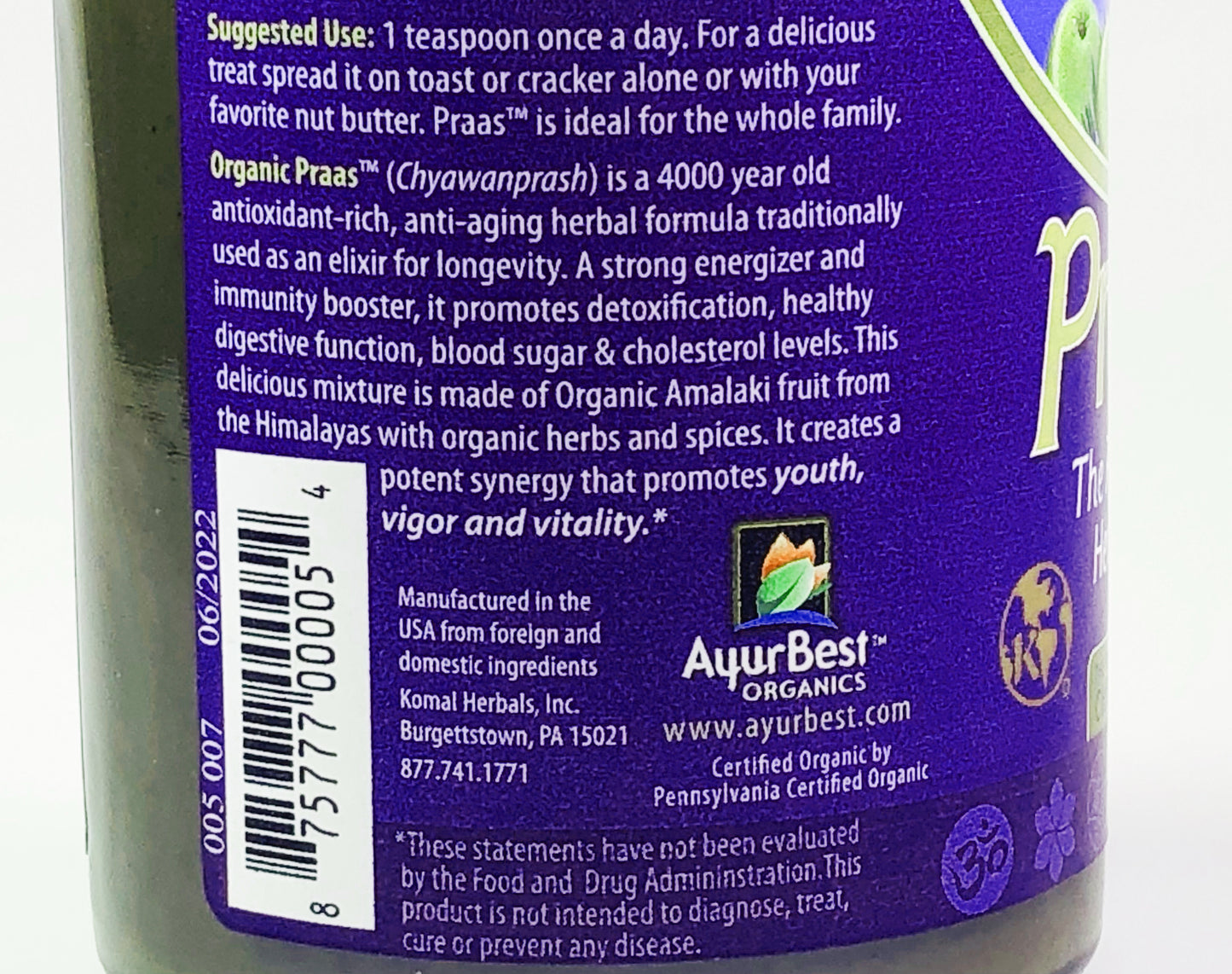 PRAAS, Organic Chyawanprash, Herbal Jam - 14oz (400g) Jar