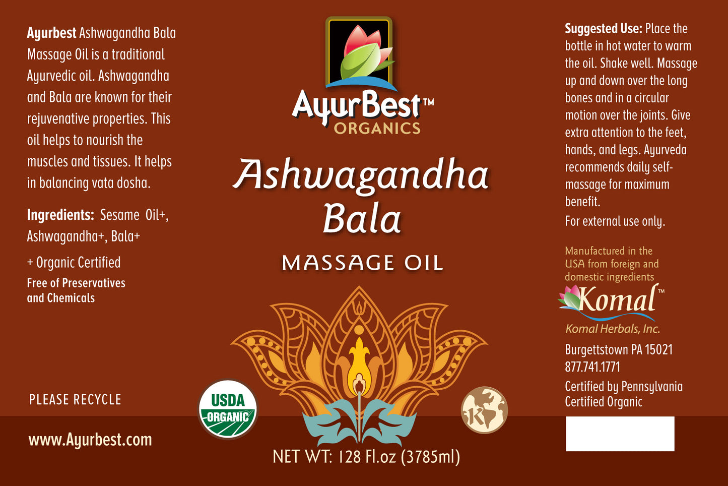 Ashwagandha Bala Massage Oil, Organic