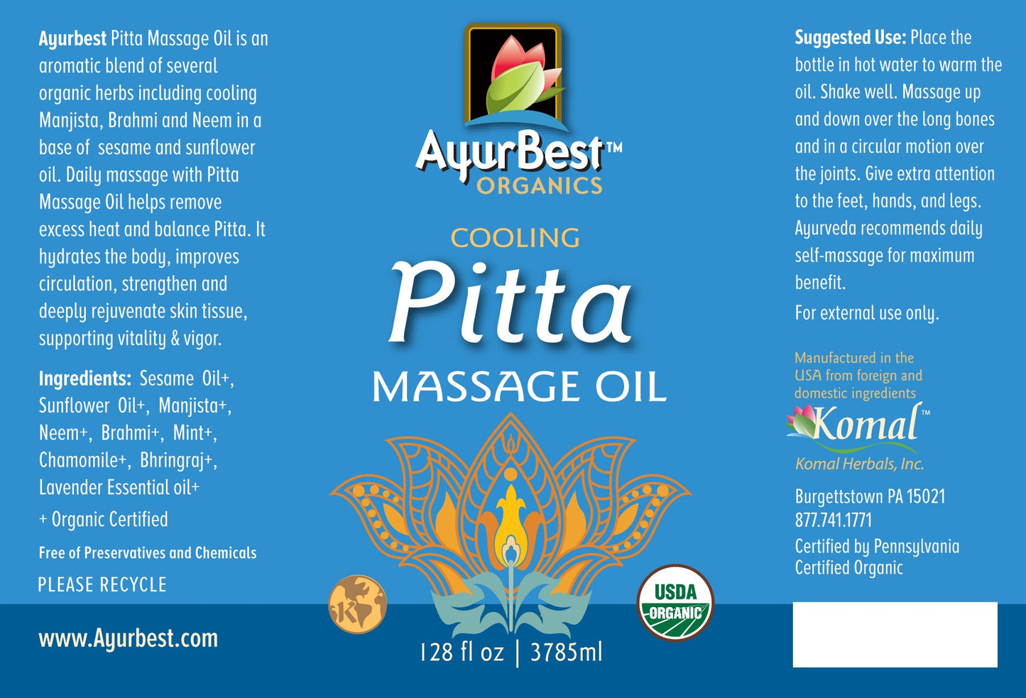 Wholesale Oils - Pitta Massage Oil, Organic