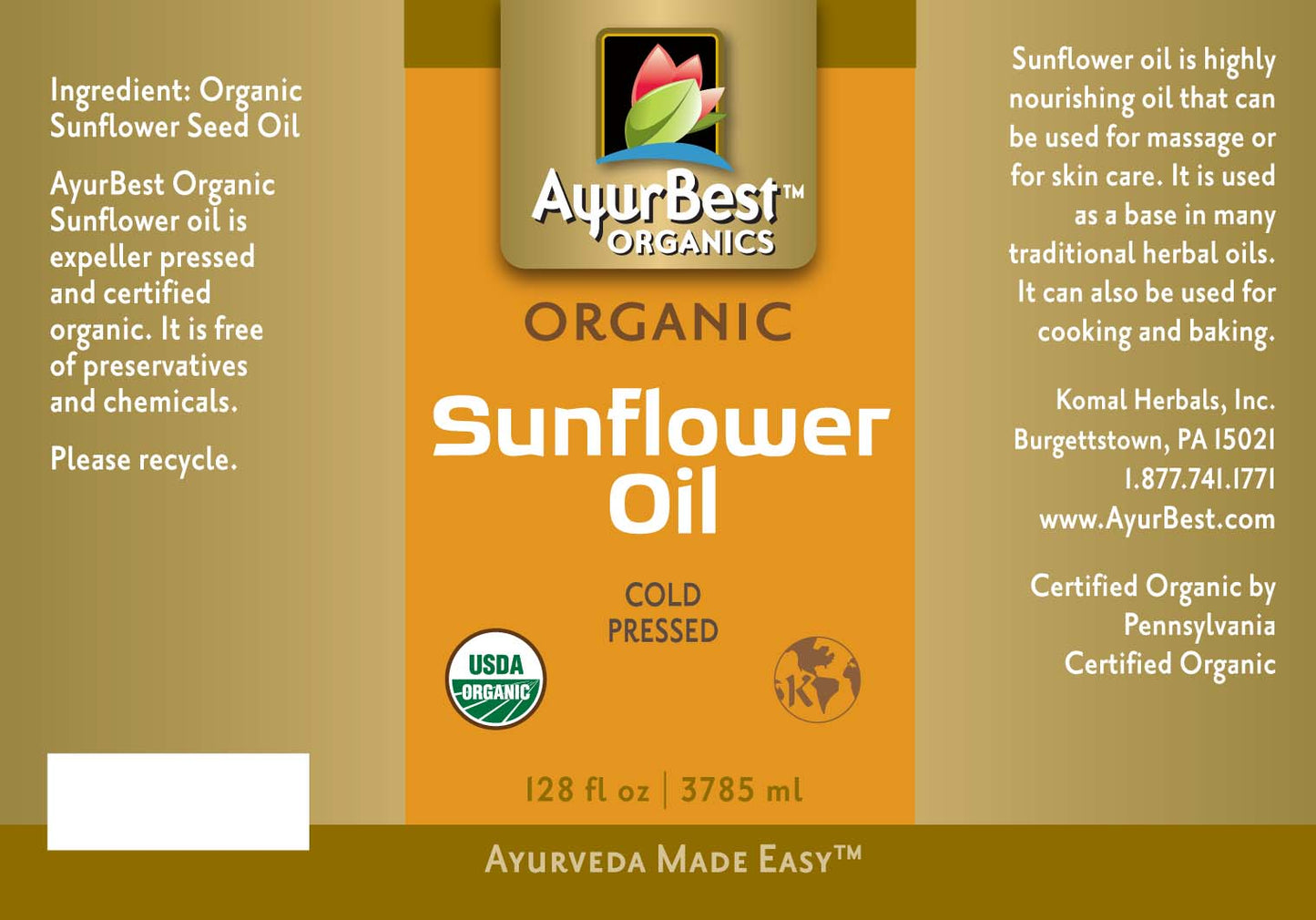 Sunflower Oil, Organic
