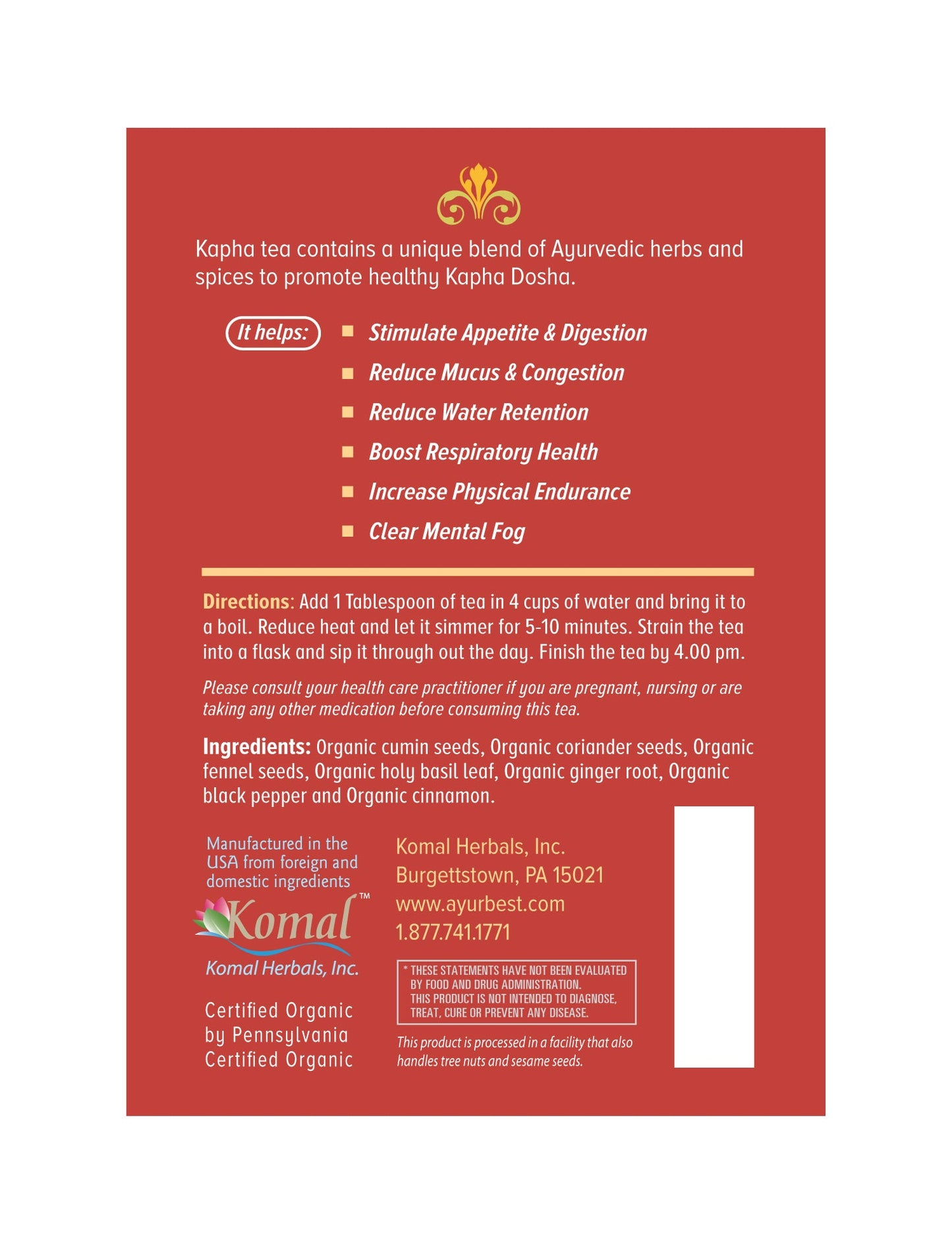 Shakti Kapha EZ Herbal Tea , Organic (Wholesale)