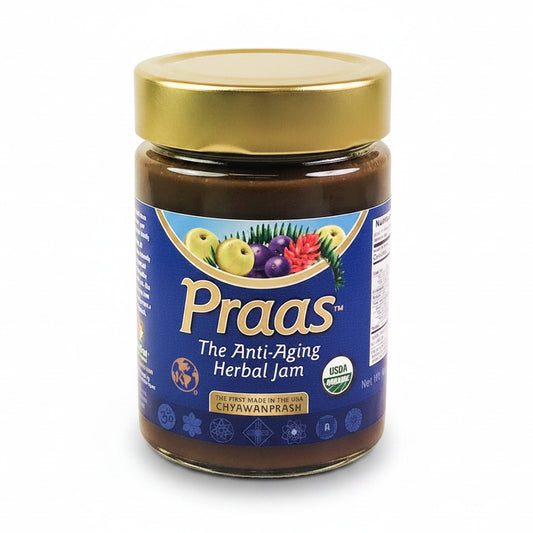 organic Praas Chyawanprash packed in a glass jar
