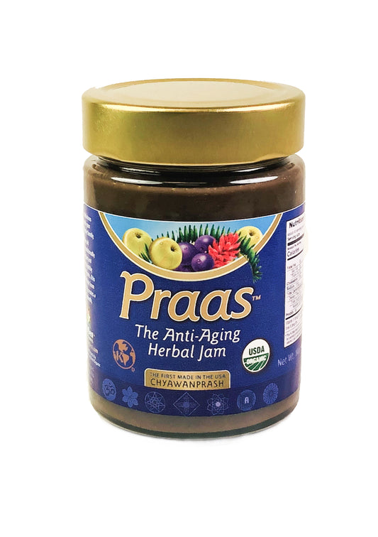 organic Praas Chyawanprash packed in a glass jar