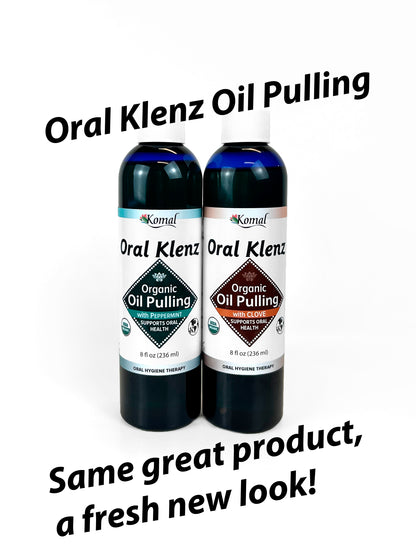 Oral Klenz Oil Pulling has a new look, order your Ayurvedic Oil Pulling in Clove or Peppermint.