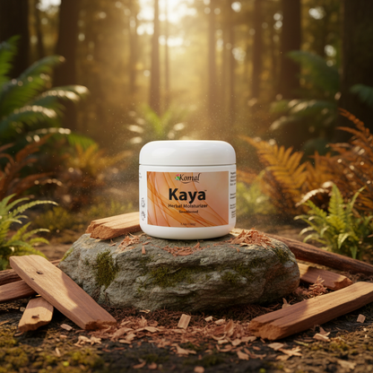Kaya Sandalwood product on a rock in a forest setting