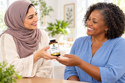 One woman giving bottle of Pause EZ to a friend to help support menopause.