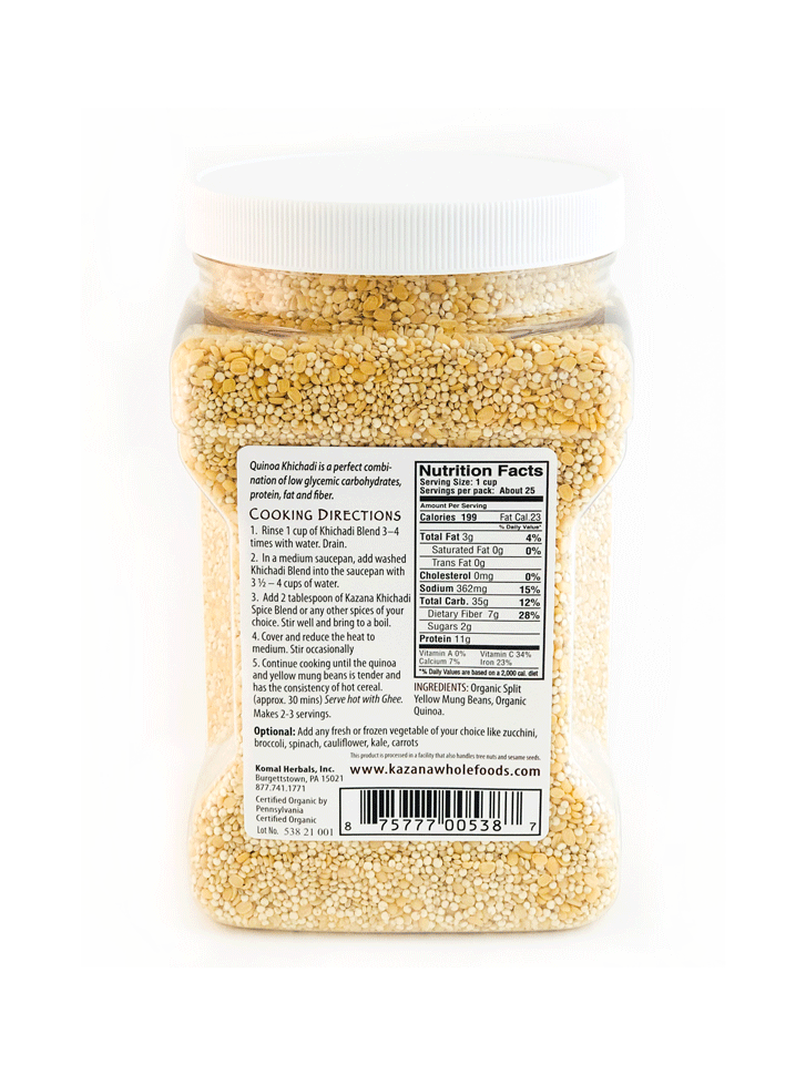 Organic Khichadi bulk jar, Rice & Mung Beans Back of Jar