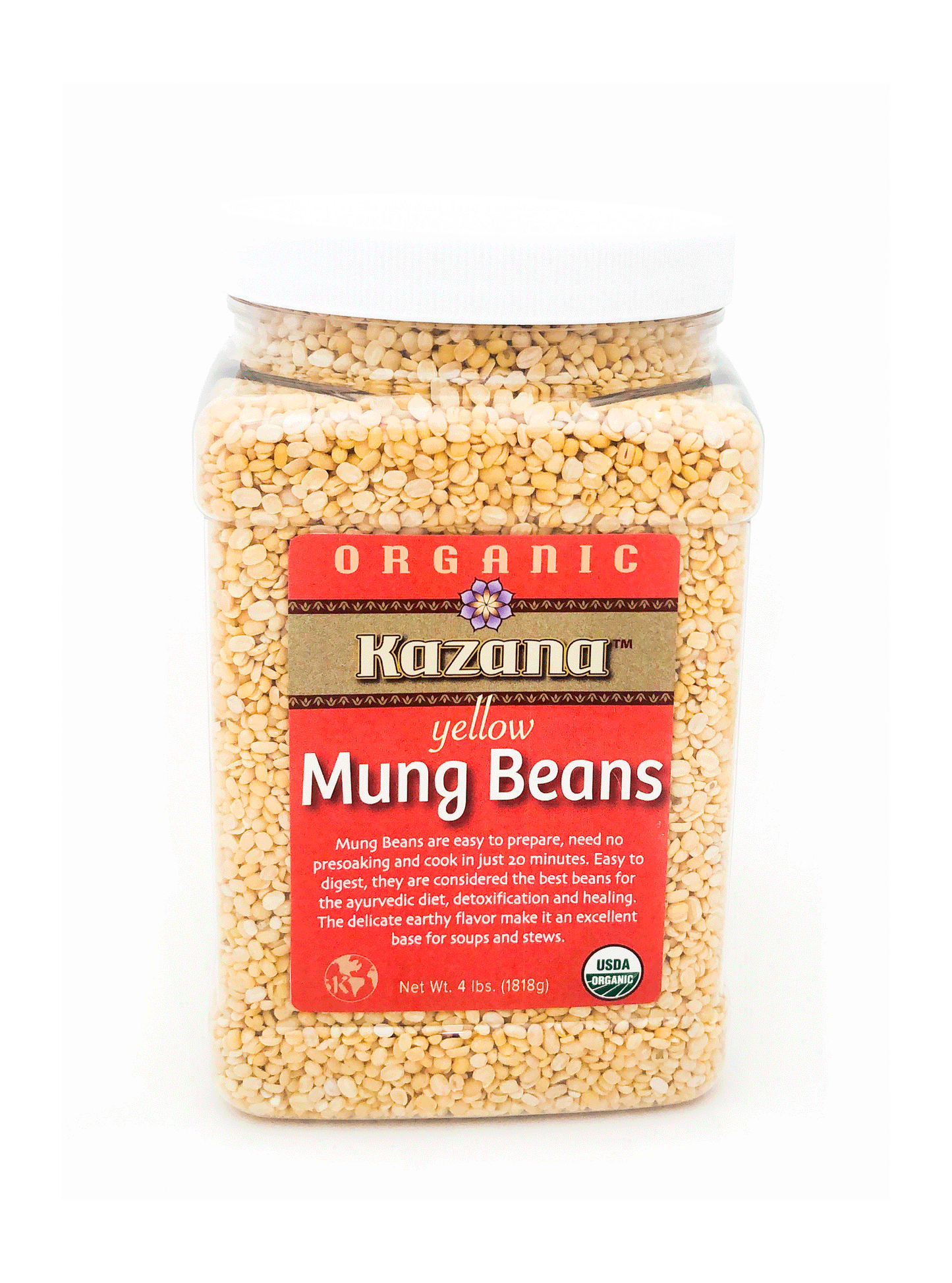 Bulk Organic Split Yellow Mung Dahl, Beans 4lb Jar