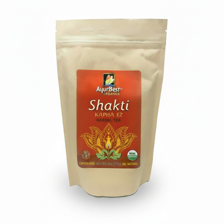 Tea package with 'Shakti' branding on a white background