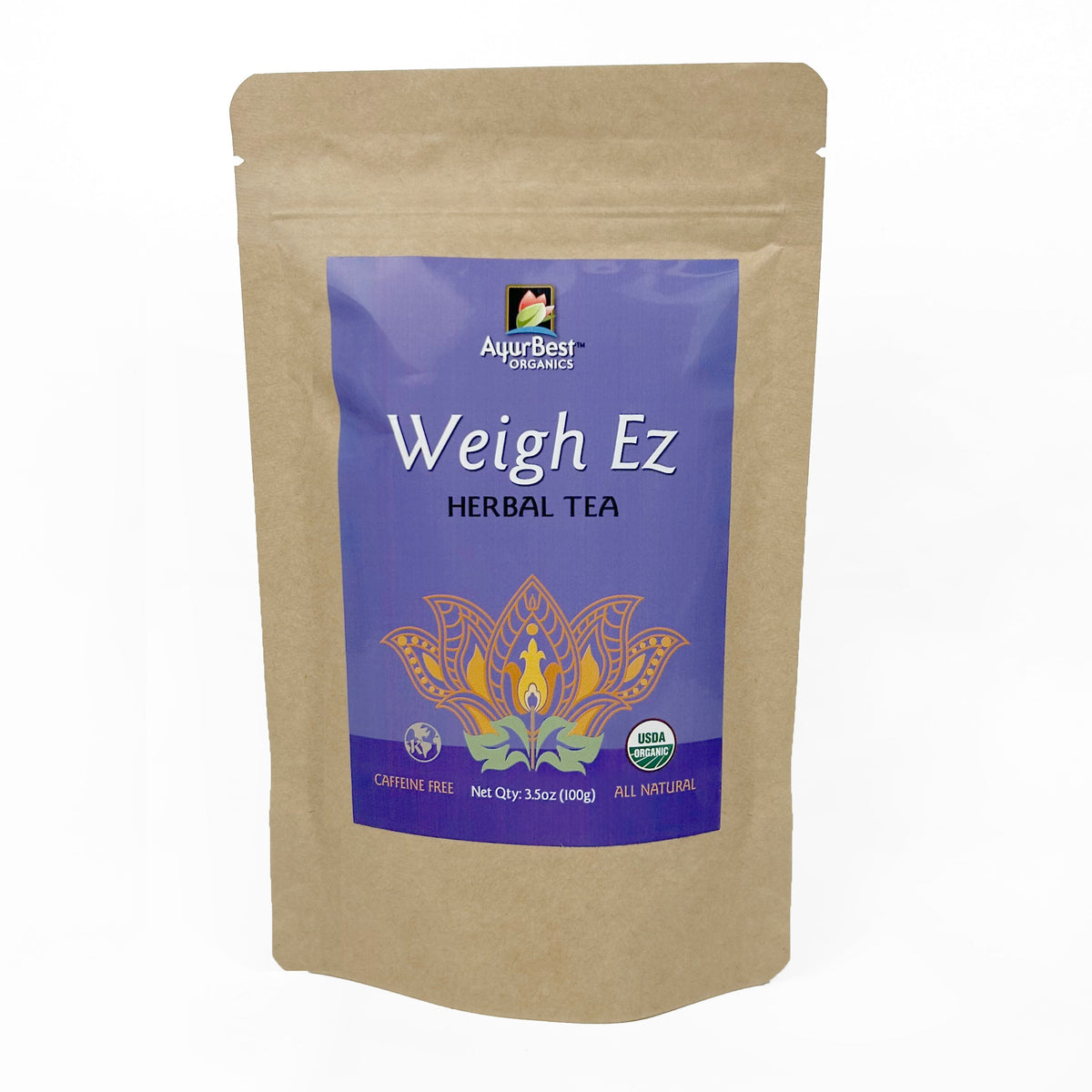 AurBest Organics Weigh Ez Herbal Tea package on a white background