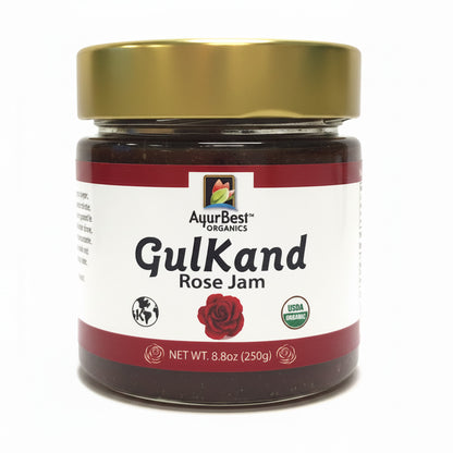 Single jar of Organic Rose Jam also known as Gulkand