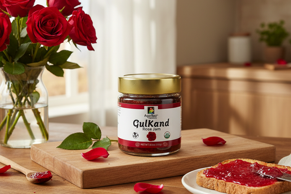 Enjoy the heart warming benefits of Organic Rose Jam, Gulkand.