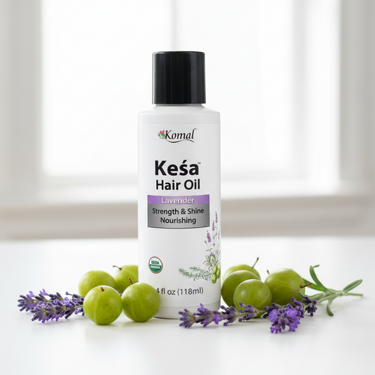 Kesá Hair Oil bottle with amla and lavender on a white background