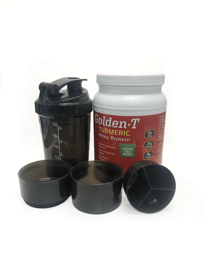 Golden T Whey Protein available in Chocolate or Vanilla flavors made with Organic Ingredients and Grass Fed Whey Protein.