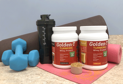 Golden T Whey protein available in Vanilla and Chocolate to add to your workout routine.