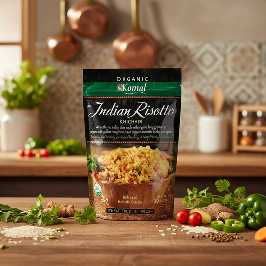 Komal Indian Risotto in a warm kitchen to enjoy with natural and healthy diet.