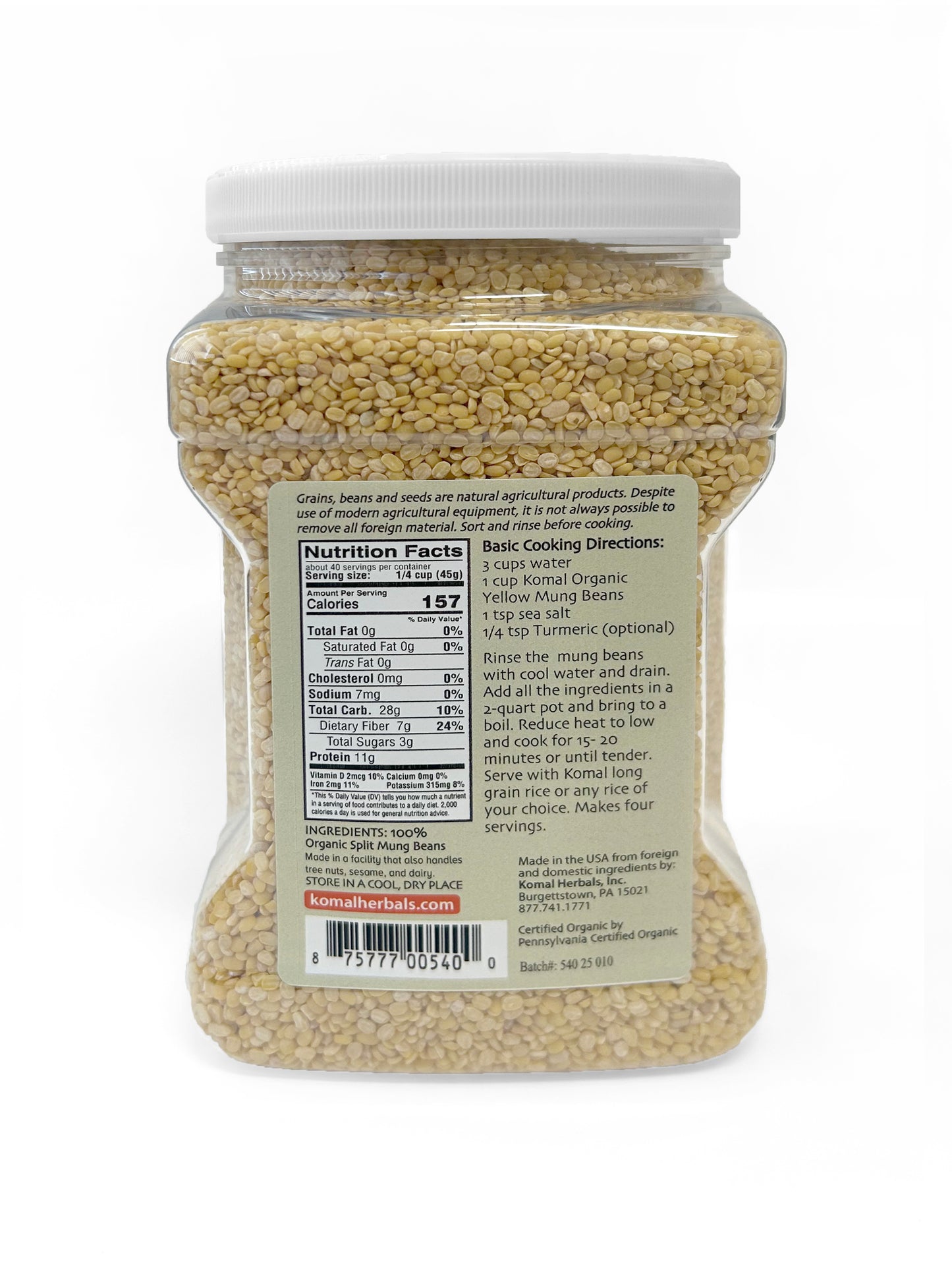 Organic Yellow Mung Beans, Bulk 4lb (1818g)