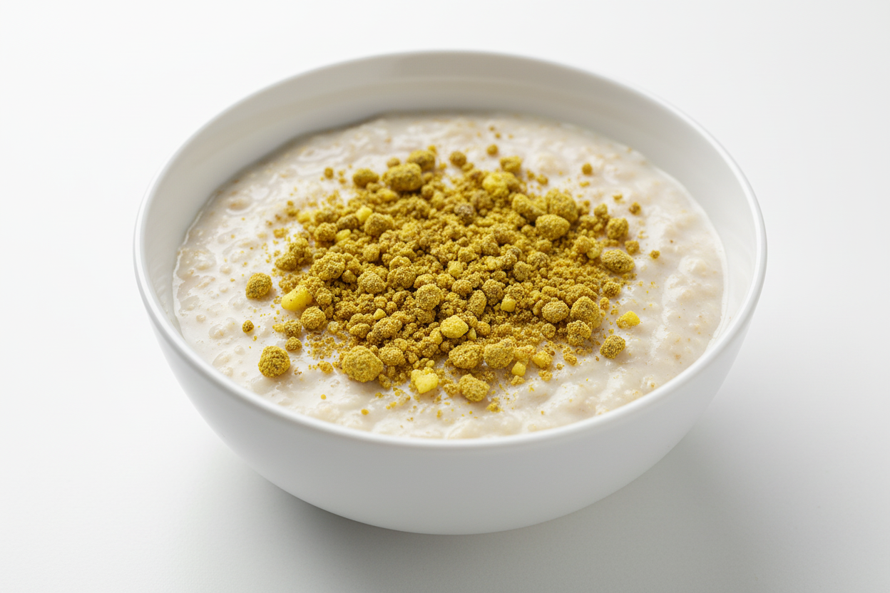 Ojas Bliss, Organic blend can be enjoyed in oatmeal pictured here.