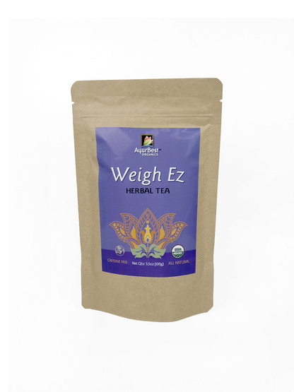  Ayurbest Weigh EZ Herbal Tea Organiccaffeine free front of the bag Purple label