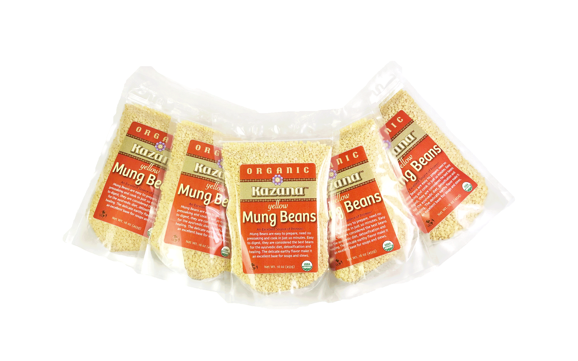 Organic Split Yellow Mung Dahl, Beans 1lb - 5 Pack