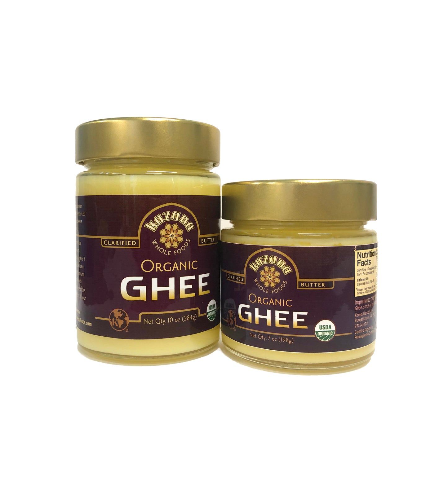Two Jars Organic Ghee in 10oz and 7oz Size
