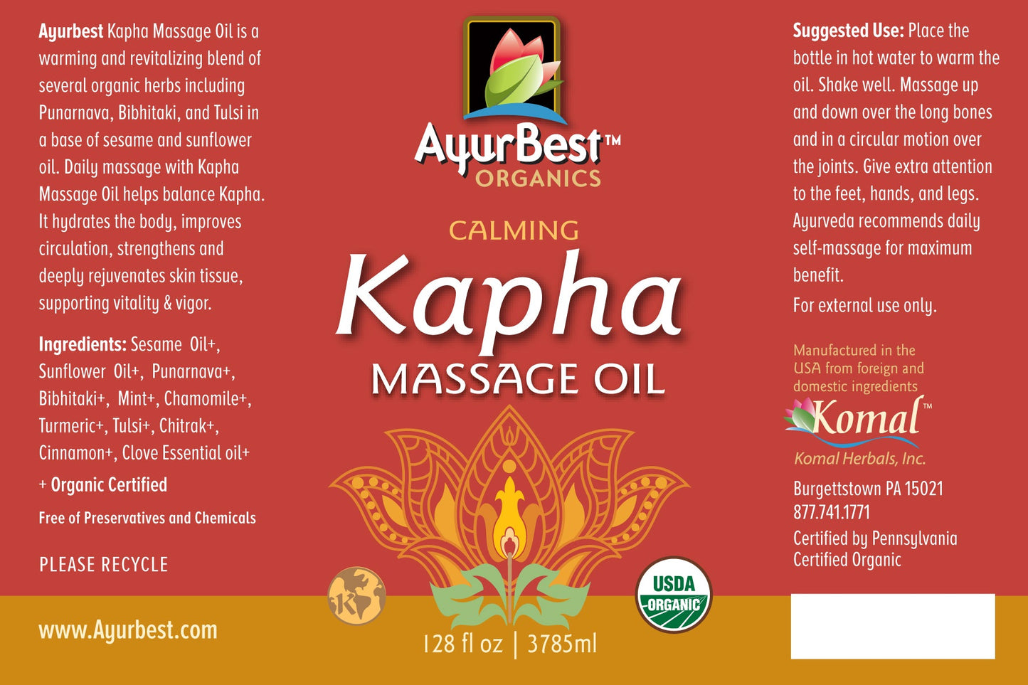 Wholesale Oils - Kapha Massage Oil, Organic