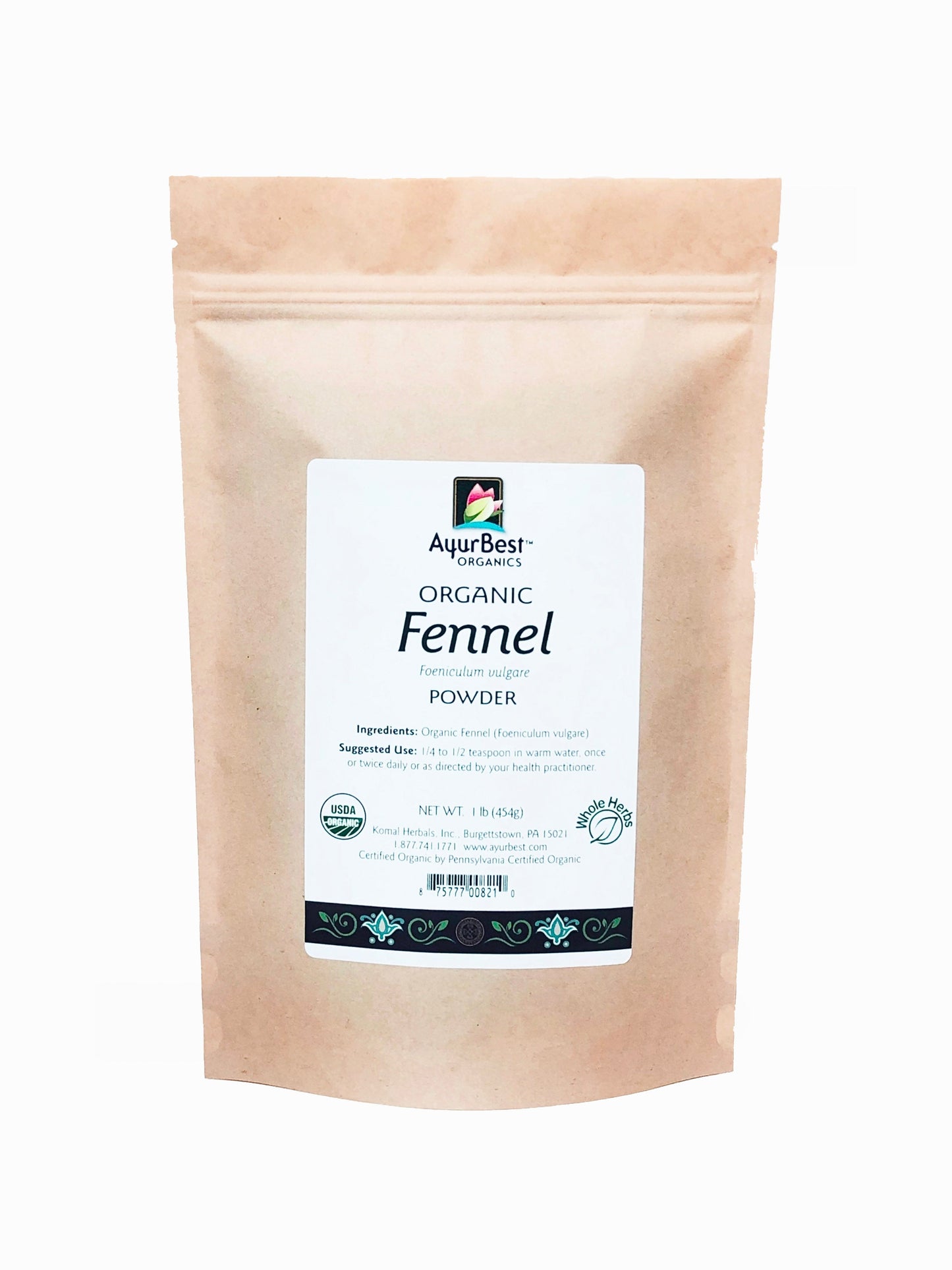 Wholesale Spices & Herbs - Fennel Seed Powder, Organic 1lb (454g) Bag