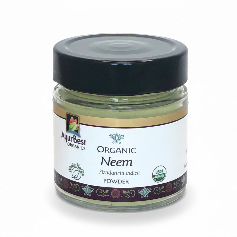 Jar of AyurBest Organics Organic Neem Powder on a white background