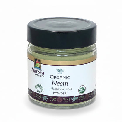 Jar of AyurBest Organics Organic Neem Powder on a white background