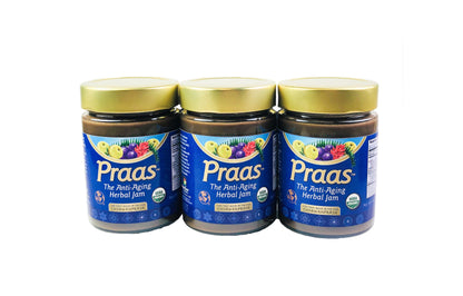 three glass jars of Organic Praas chavanprash anti-aging herbal jam
